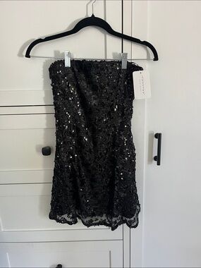 American Threads Black Sequin Strapless Mini Dress